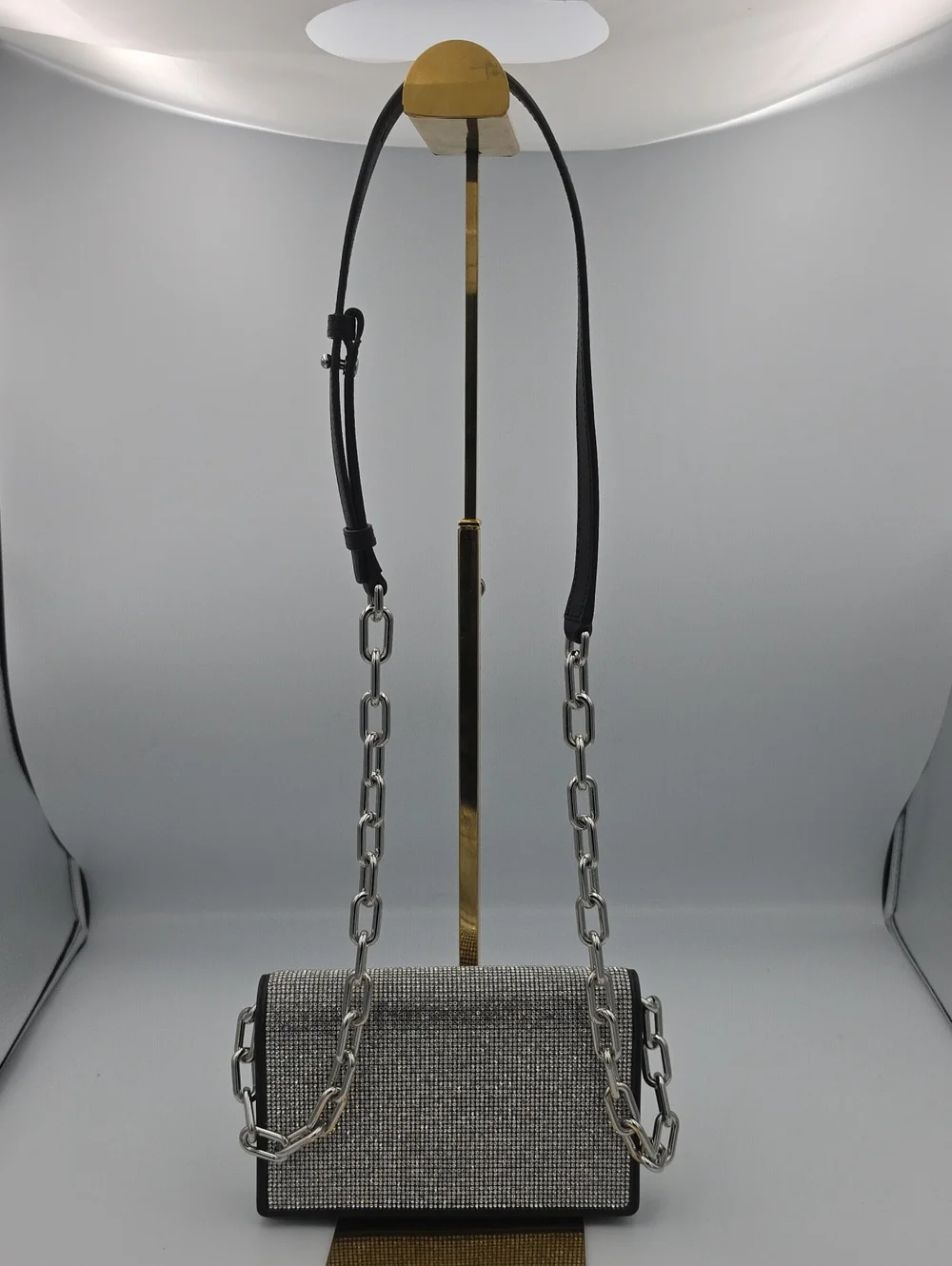 Alexander Wang Attica Rhinestone Mesh Leather Small Chain Crossbody (EUC)🩶🖤🩶